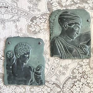 Vintage Greek plaques of clay made in Greece set of 2